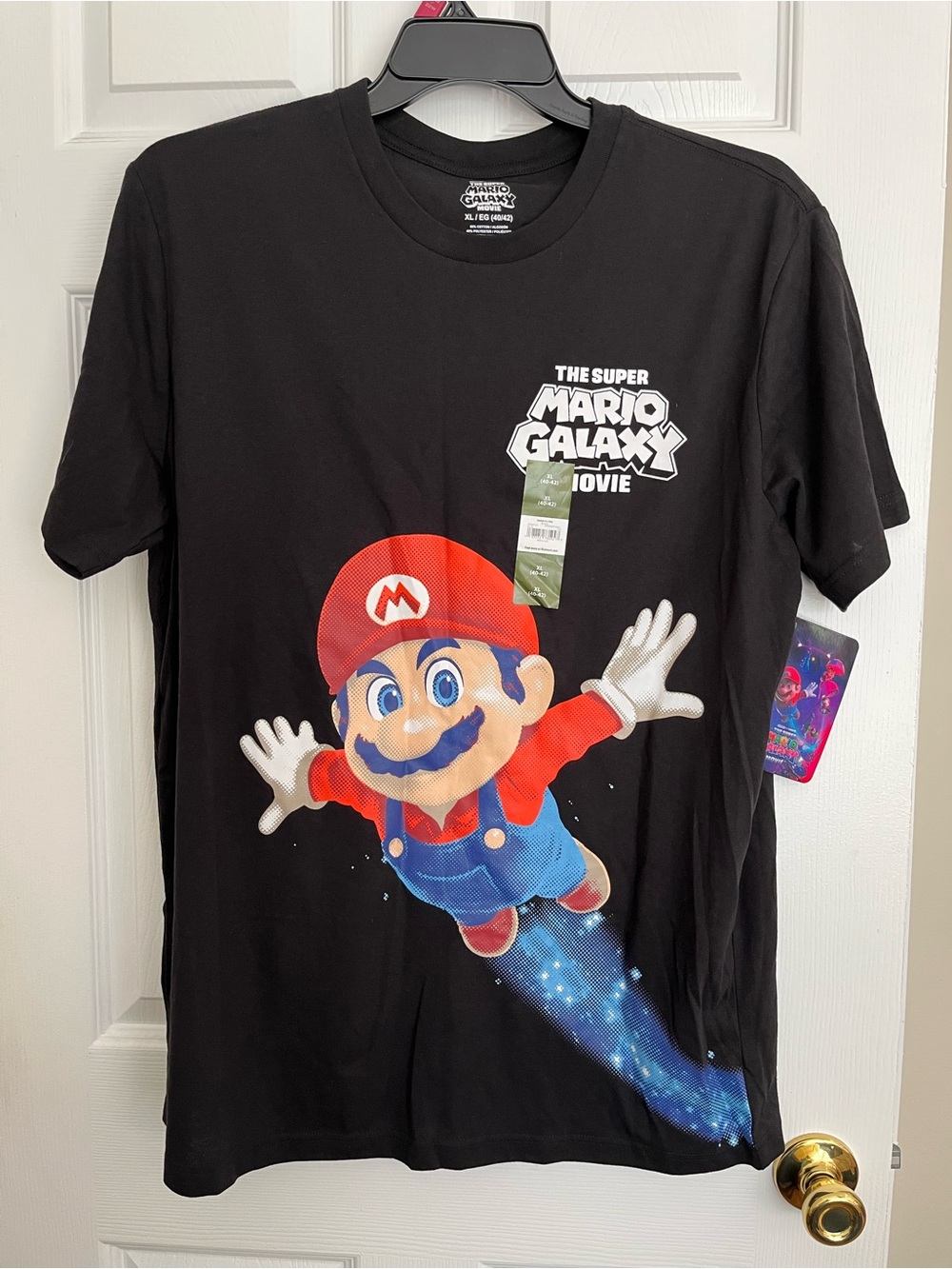 Nintendo Black Super Mario Galaxy Movie Graphic Tee with Red and Blue Art